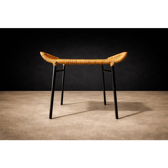 1950s Set of Two Armchairs With Stools in Cane & Iron, Carlo Hauner, 1950s For Sale - Image 5 of 16