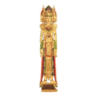 Vintage, Balinese Legong Dancer Hand-Carved Wooden Wall Hanging Decorative Sculpture, Circa 50s For Sale