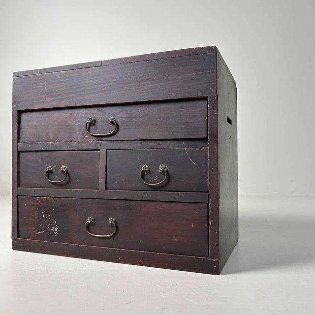1920s Shōwa Period Japanese Haribako Sewing Cabinet, 1920s For Sale - Image 5 of 9