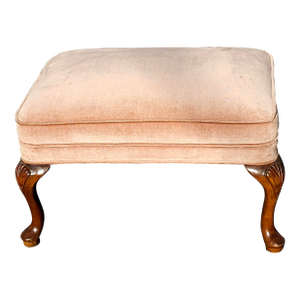 Mid 20th Century Mid Century Queen Anne Style Mahogany and Velvet Upholstered FootStool Ottoman
