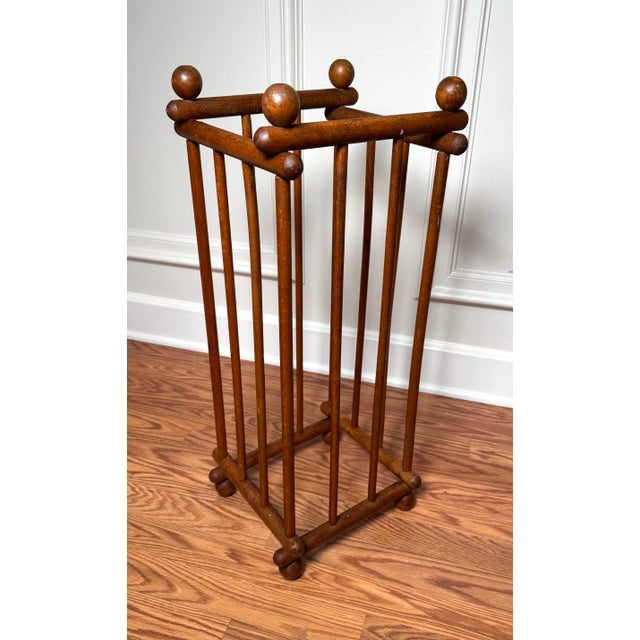Vintage Arts & Crafts Solid Wood Stick & Ball Collapsible Umbrella Stand For Sale In Houston - Image 6 of 12