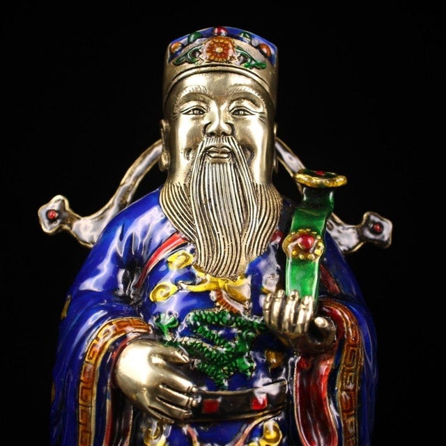Late 19th Century Set of 3 Gilt Bronze and Enamel Fu Lu Shou Statues, 1.8kg Each For Sale - Image 9 of 9