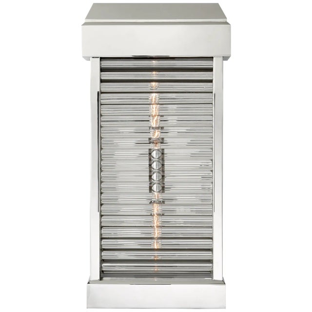 Dunmore Large Curved Glass Louver Sconce in Polished Nickel with Clear Glass Designer: Chapman & Myers Height: 23"...