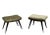 Pair of benches/stools with walnut wood frame, The toe of the legs is satin-finished brass. The seat is upholstered and...