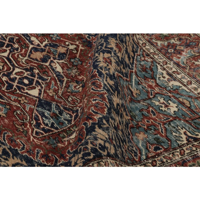 Textile Vintage Distressed Rug, Traditional Medallion Design in Blue and Red - Rug & Kilim For Sale - Image 7 of 8