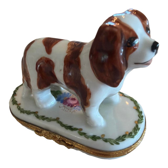 1980s Rare King Charles Spaniel Artoria Limoges Trinket Box Limited Edition France 62 For Sale