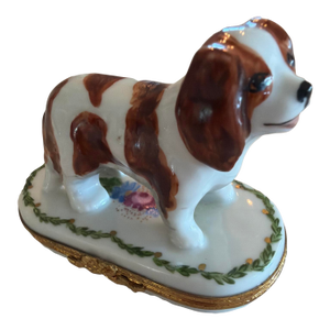 1980s Rare King Charles Spaniel Artoria Limoges Trinket Box Limited Edition France 62
