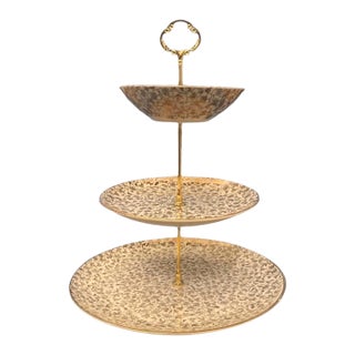 1950s Three Tier Tidbit Platter by Homer Laughlin in 22 Kt Gold For Sale