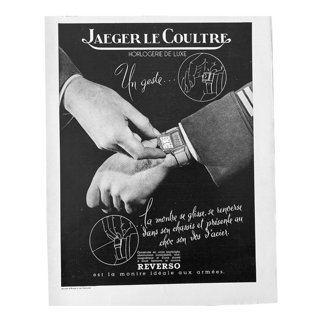1939 Mid-Century Modern Authentic Jaeger Le-Coultre Reverso Model Watch Advertisement, Not Framed, Not Laminated For Sale