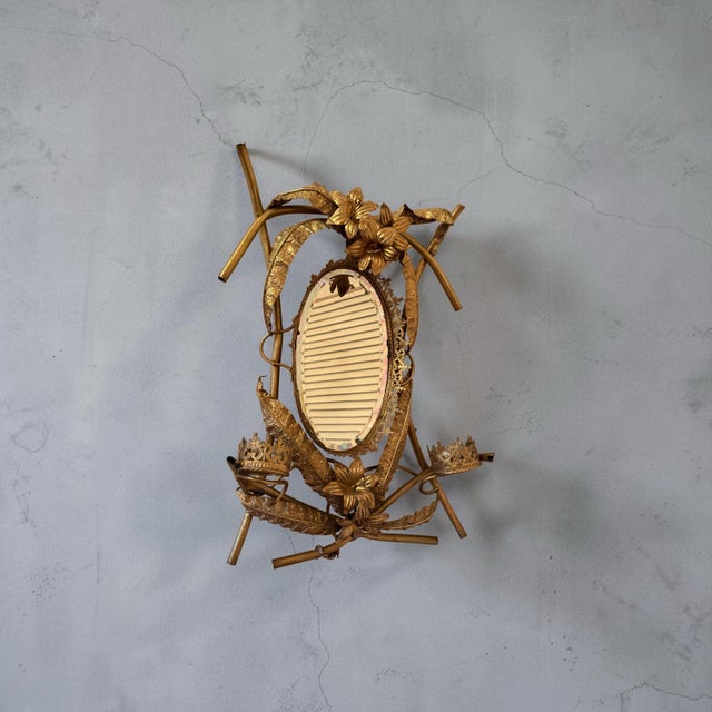 Art Deco Vintage Art Deco Gilted Metal “Sleeping Beauty” Floral Mirror in the Style of Claude Lalanne For Sale - Image 3 of 9