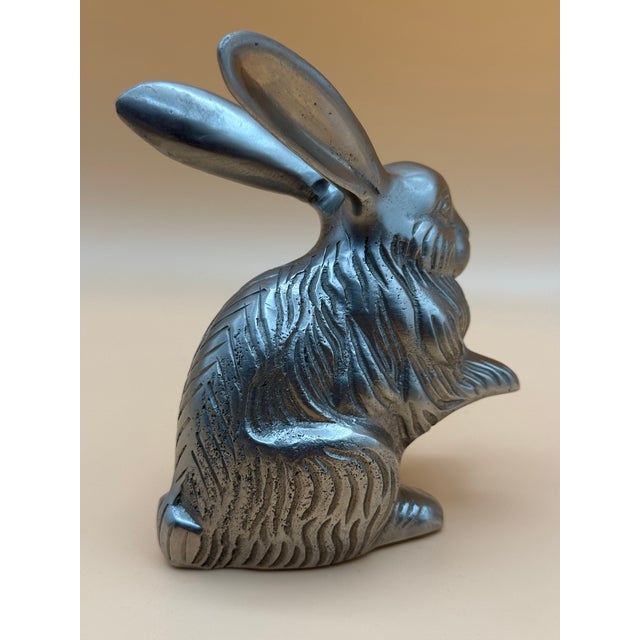 Vintage Silver-Tone Plated Brass Rabbit Sculpture – Made in India For Sale - Image 4 of 11