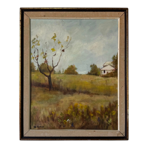 1970s Bila Crose “Country Meadow” Oil on Canvas Painting – Framed