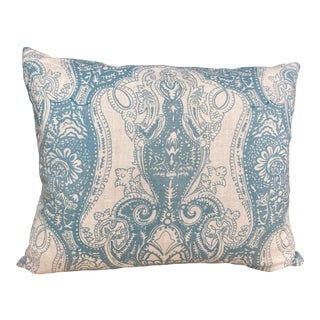 Blue & White Printed Linen Textile Pillow For Sale