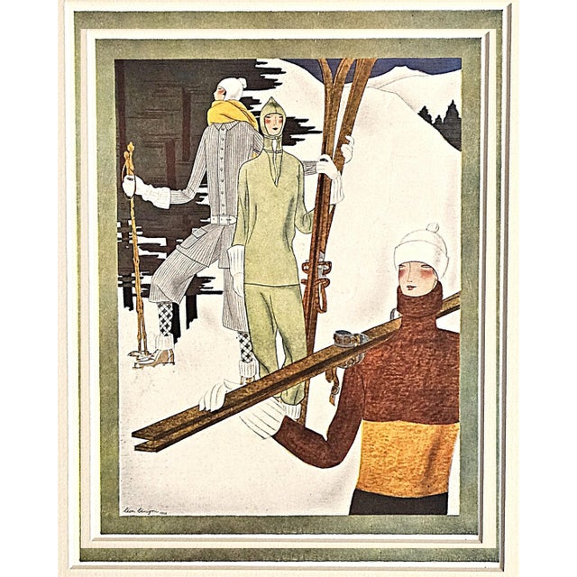 1926 French Art Deco Ski Print, Matted For Sale