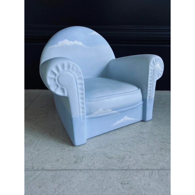 Postmodern 1984 Sculpture - Italian L’aquilone Signed Handpainted Ceramic Chair With Clouds Sculpture For Sale - Image 3 of 10