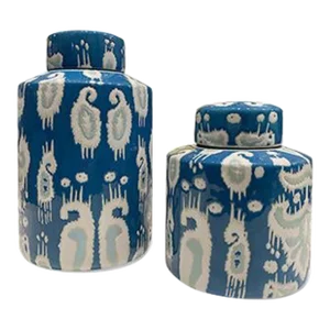 2000s Asian Dark Blue & White Vase Set