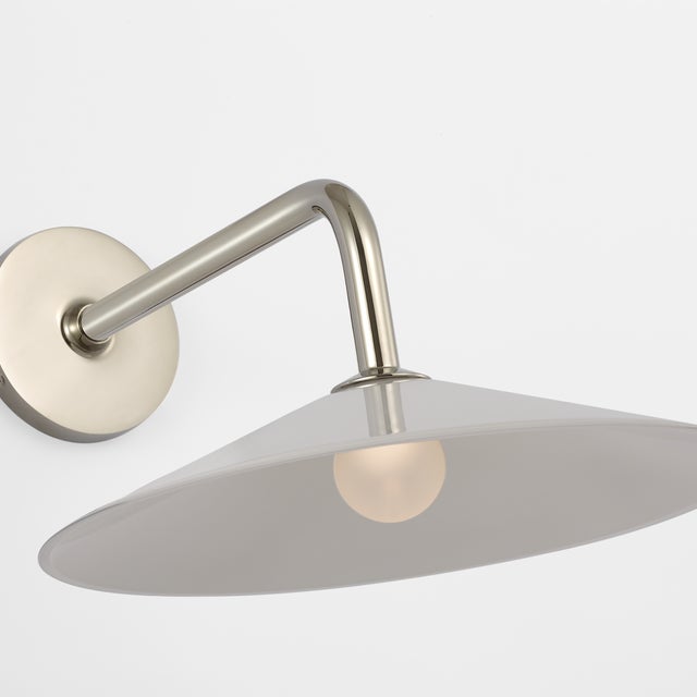 Amber Lewis for Visual Comfort Signature Ponce 9" Sconce in Polished Nickel with Milk White Glass Shade For Sale In Houston - Image 6 of 12