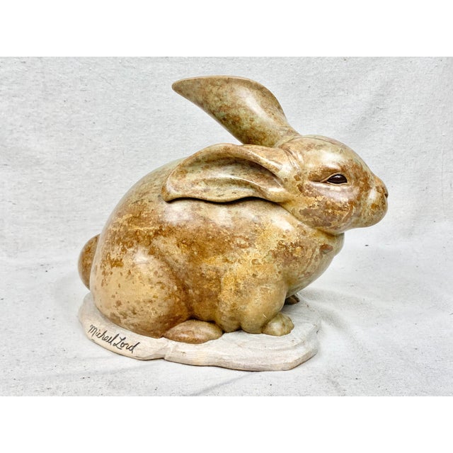 1990s Vintage 1993 Michael Lord Hand Carved Stone Bunny Statue For Sale - Image 5 of 11