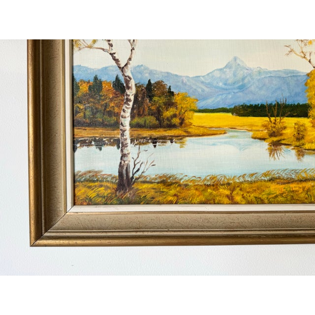 Wood 1970s Vintage Fall Landscape Oil on Canvas Painting, Signed For Sale - Image 7 of 12