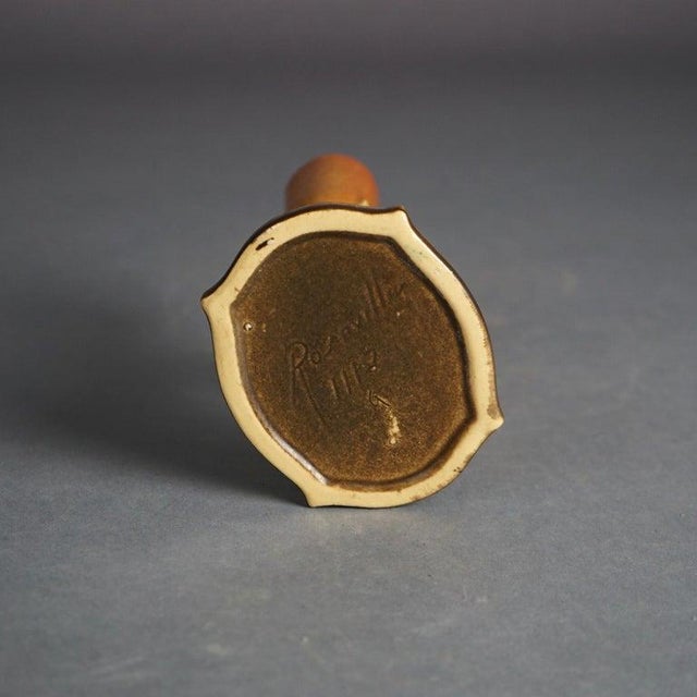 Roseville Art Pottery Brown Double Bud Vase With Thornapple Pattern C1937 For Sale - Image 6 of 8