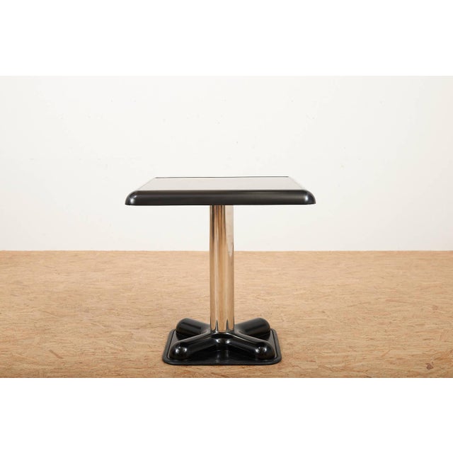 Bistro Table with Black Lacquered Fiberglass Top and Chrome-Plated Metal Base by Joe Colombo for Zanotta, 1970s For Sale - Image 3 of 14