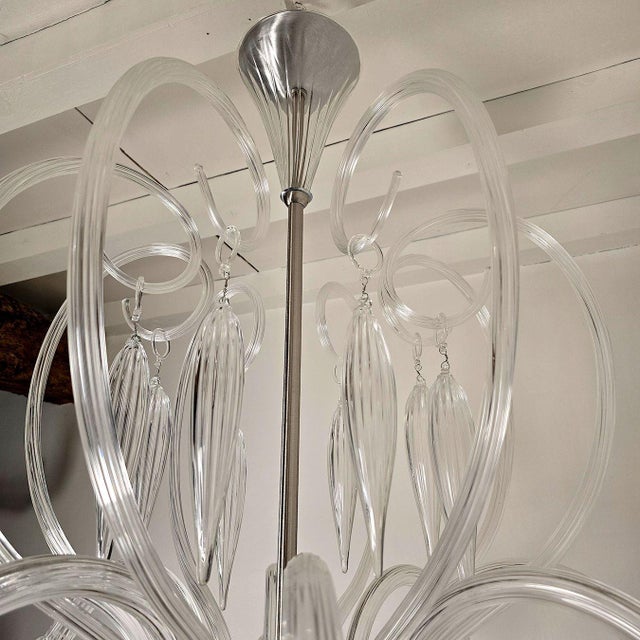1970s Large Clear Murano Glass, Mid Century Modern Chandelier For Sale - Image 9 of 14