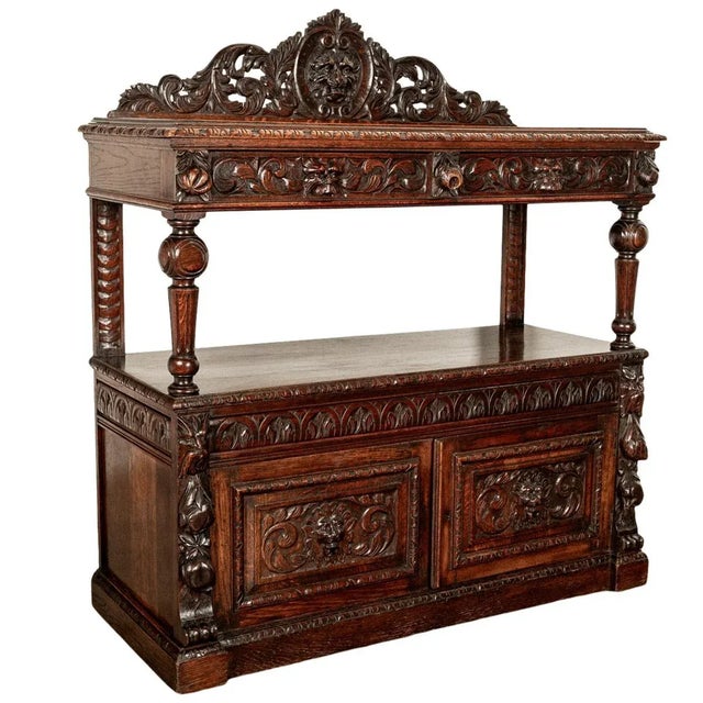Mid 19th Century Antique Scottish Carved Oak Renaissance Revival Wine Server Buffet Sideboard For Sale - Image 5 of 12