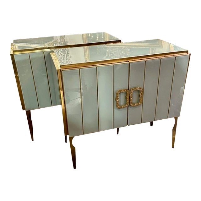 Murano Glass and Brass Side Cabinets For Sale