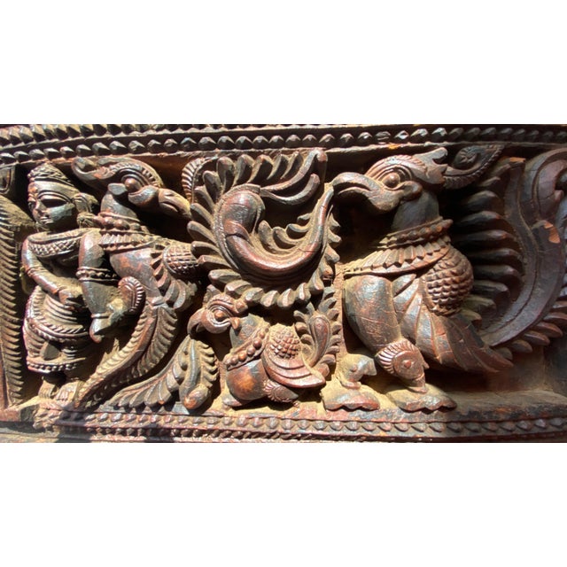 1950s Mid-Century Collected South Indian Teak Architectural Door Lintel Relief Panel – 30" For Sale - Image 5 of 16