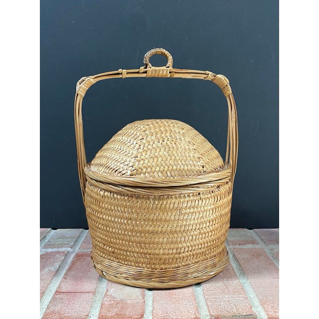 Wood Vintage Chinese Woven Rattan & Bamboo Domed Wedding Basket For Sale - Image 7 of 12