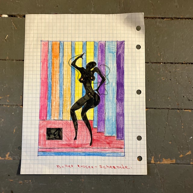 1960s 1960’s Vintage Original Colored Pencil Abstract Female Nude Drawing “Ballet Russee” For Sale - Image 5 of 5