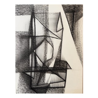 Silvin Bronkart, Large Geometric Abstract Composition, 1953, Charcoal on Paper For Sale