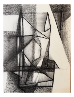 Silvin Bronkart, Large Geometric Abstract Composition, 1953, Charcoal on Paper