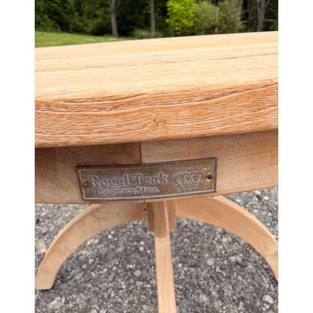 Contemporary Modern Solid Teak Round Pedestal Outdoor Dining Table For Sale - Image 3 of 5