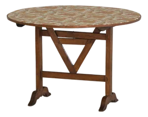 19th Century French Vigneron Round Tilt-Top Table with Floral Textile Top, 1890s