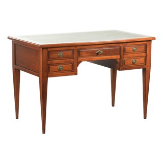 English Desk with Green Leather Top, Gilt Details and 5 Drawers For Sale