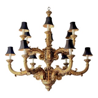 Early 20th Century Monumental Italian Carved Giltwood Chandelier For Sale