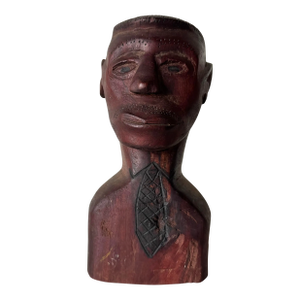 1980's Vintage Hand-Carved Wooden Bust Sculpture of a Man