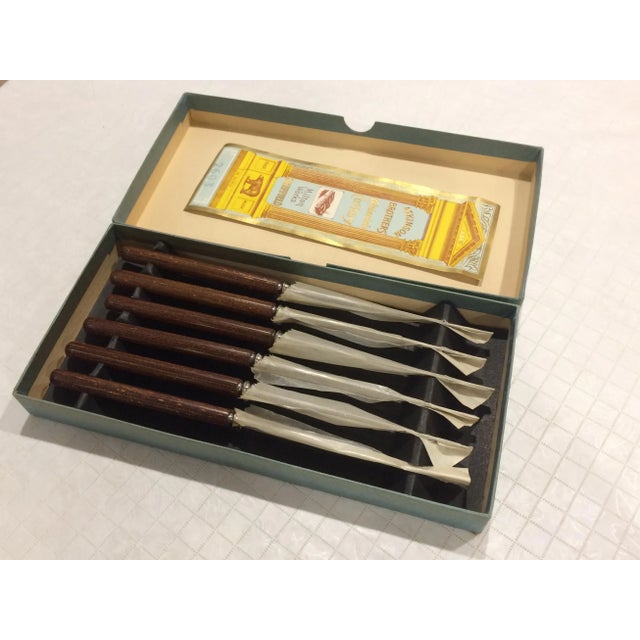 Mid-Century Modern Mid Century Atkinson Brothers Celebrated Cutlery Milton Works Steak Knives Made in Sheffield, England - Set of 6 For Sale - Image 3 of 13