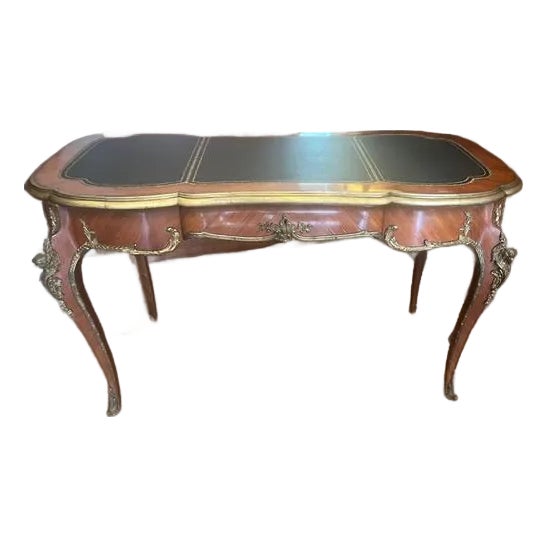 Antique Mahogany Green Leather Top French Writing Desk For Sale