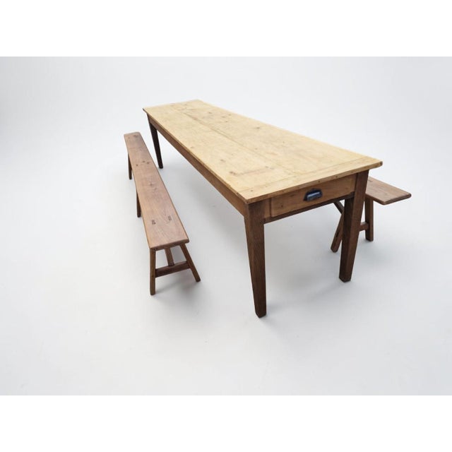 Farmhouse Table and Benches, 1920s, Set of 3 For Sale - Image 4 of 6