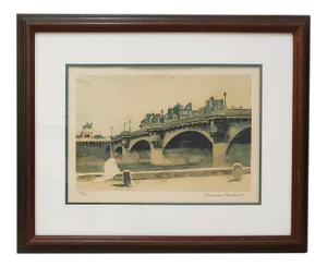 Norman Rockwell "Paris Bridge" Original Pencil Signed Lithograph C.1930s
