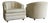 Pair, Rolling Cream Tufted Barrel Back Club Chairs on Brass Casters, 1970's For Sale