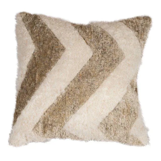 Custom Designed Chevron Pillow in Champagne and White Mongolian Lambswool For Sale - Image 10 of 10