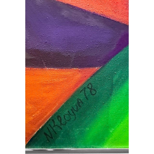 1978 Colorful Cubic Abstract Landscape Oil Painting on Canvas For Sale - Image 14 of 15