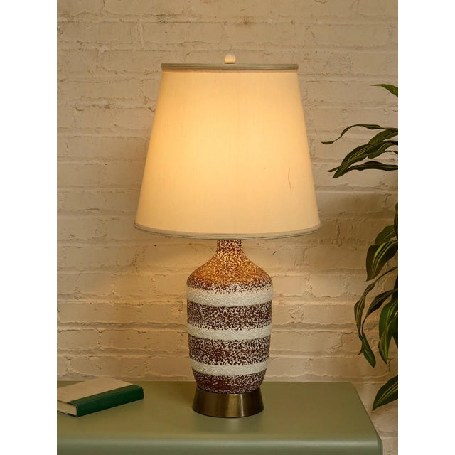 Vintage Textured Ceramic Table Lamp With Brown and White Stripes For Sale - Image 9 of 10