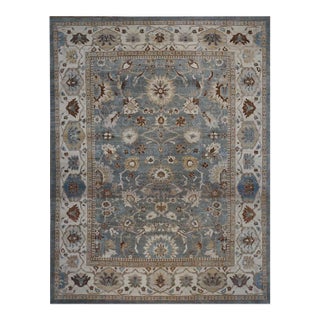Afghan Wool Sultanabad Master 14 x 18 Grey-Blue, Ivory & Brown Handmade Area Rug #1143220 For Sale