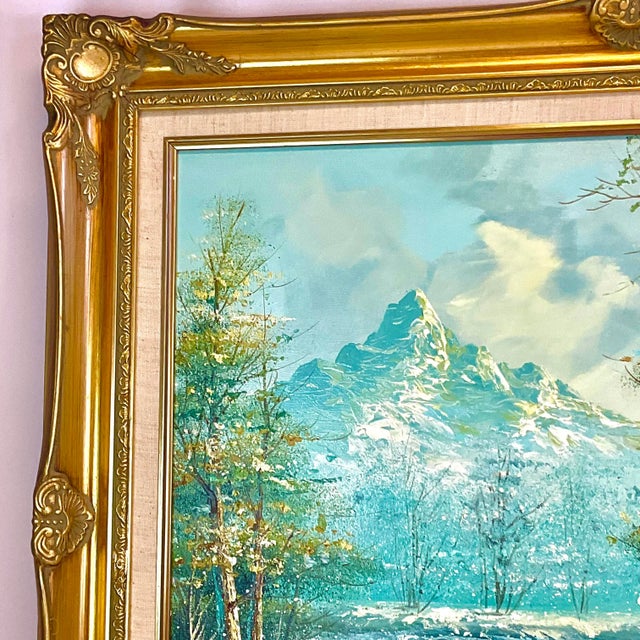1980s 1982 Vintage Impressionist Original Oil Painting, Snowy Winter Creek Landscape, Framed. For Sale - Image 5 of 11