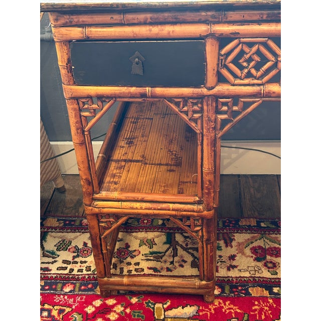 Antique 19th Century Chinese Rattan Desk With Black Lacquer and Bamboo For Sale - Image 4 of 13