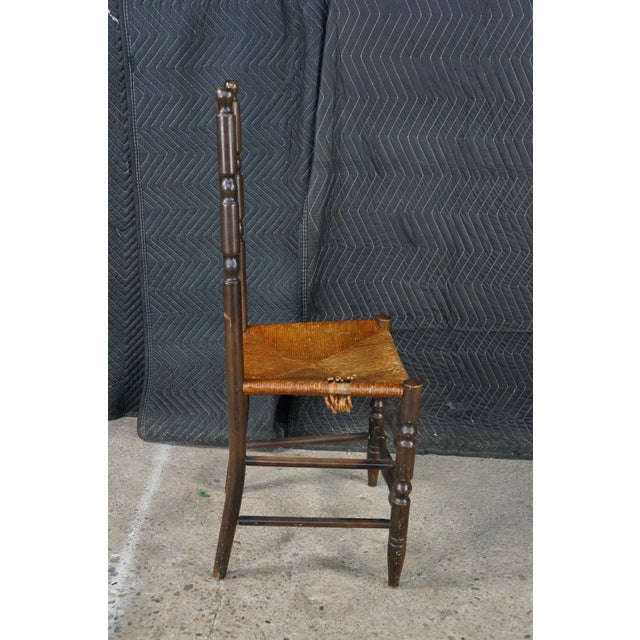 Mid 20th Century 4 Mid 20th Century French Country Shaker Style Oak Ladderback Dining Chairs Rush Seat Farmhouse For Sale - Image 5 of 18